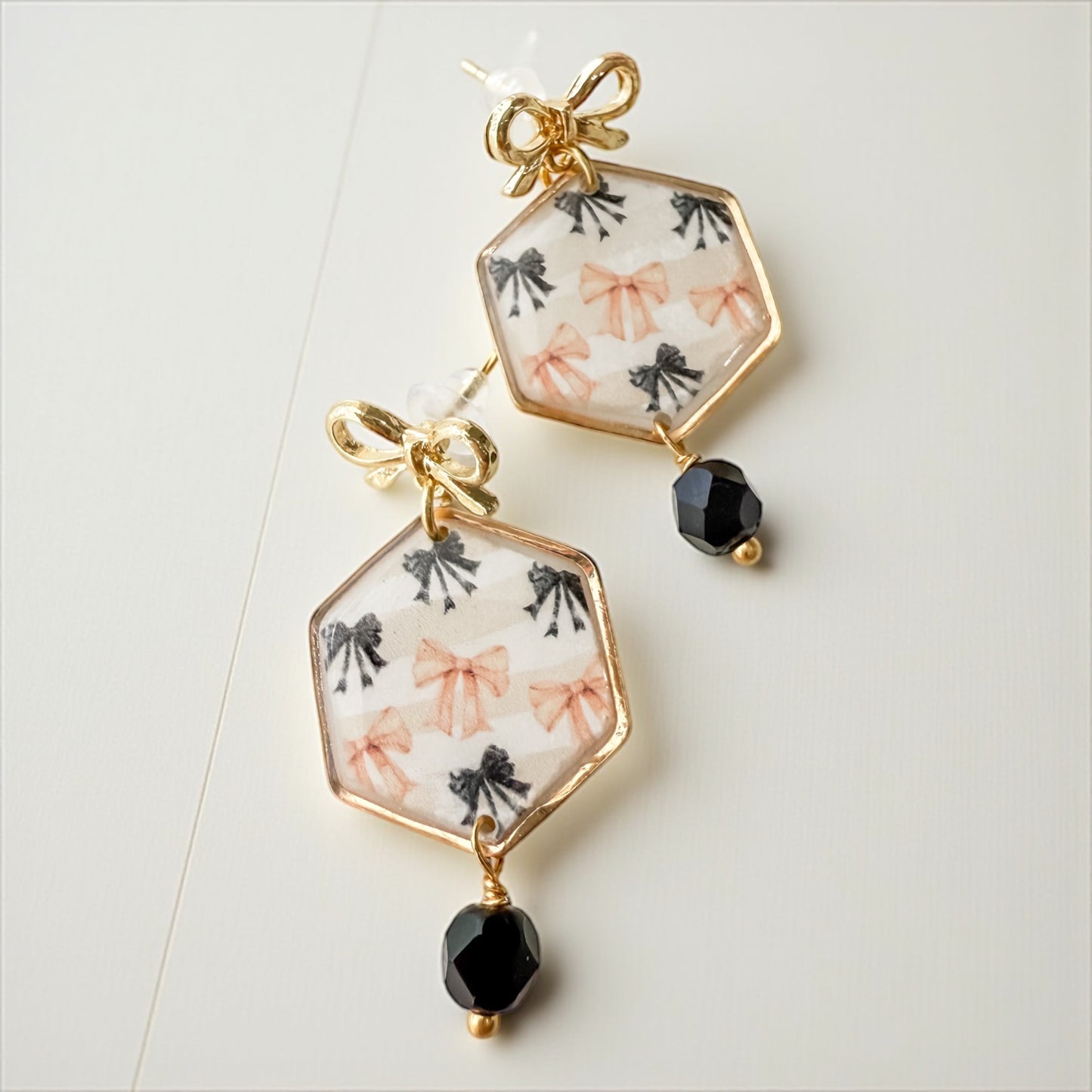 Peach Noir Bow Earrings