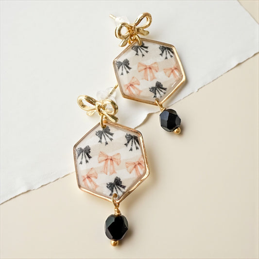 Peach Noir Bow Earrings