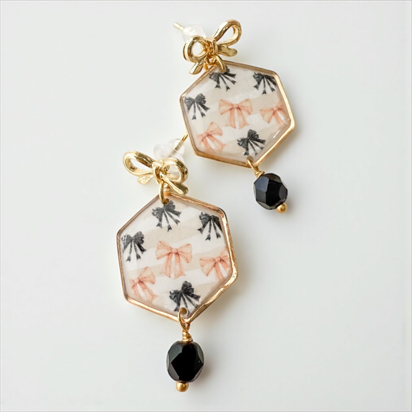Peach Noir Bow Earrings