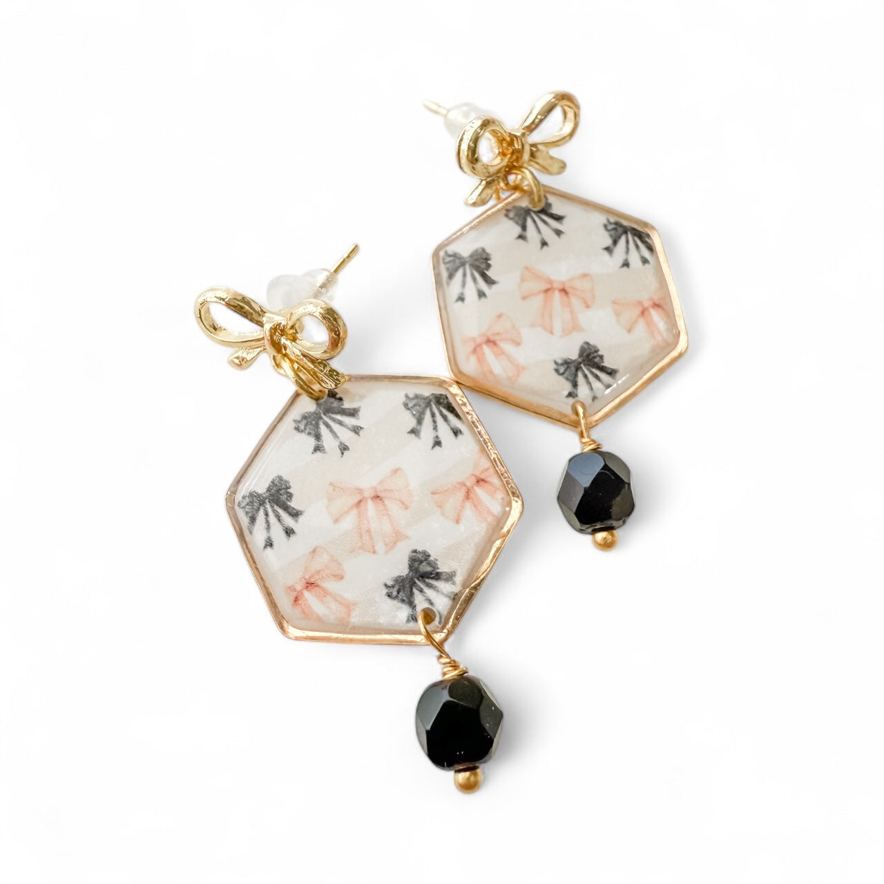 Peach Noir Bow Earrings