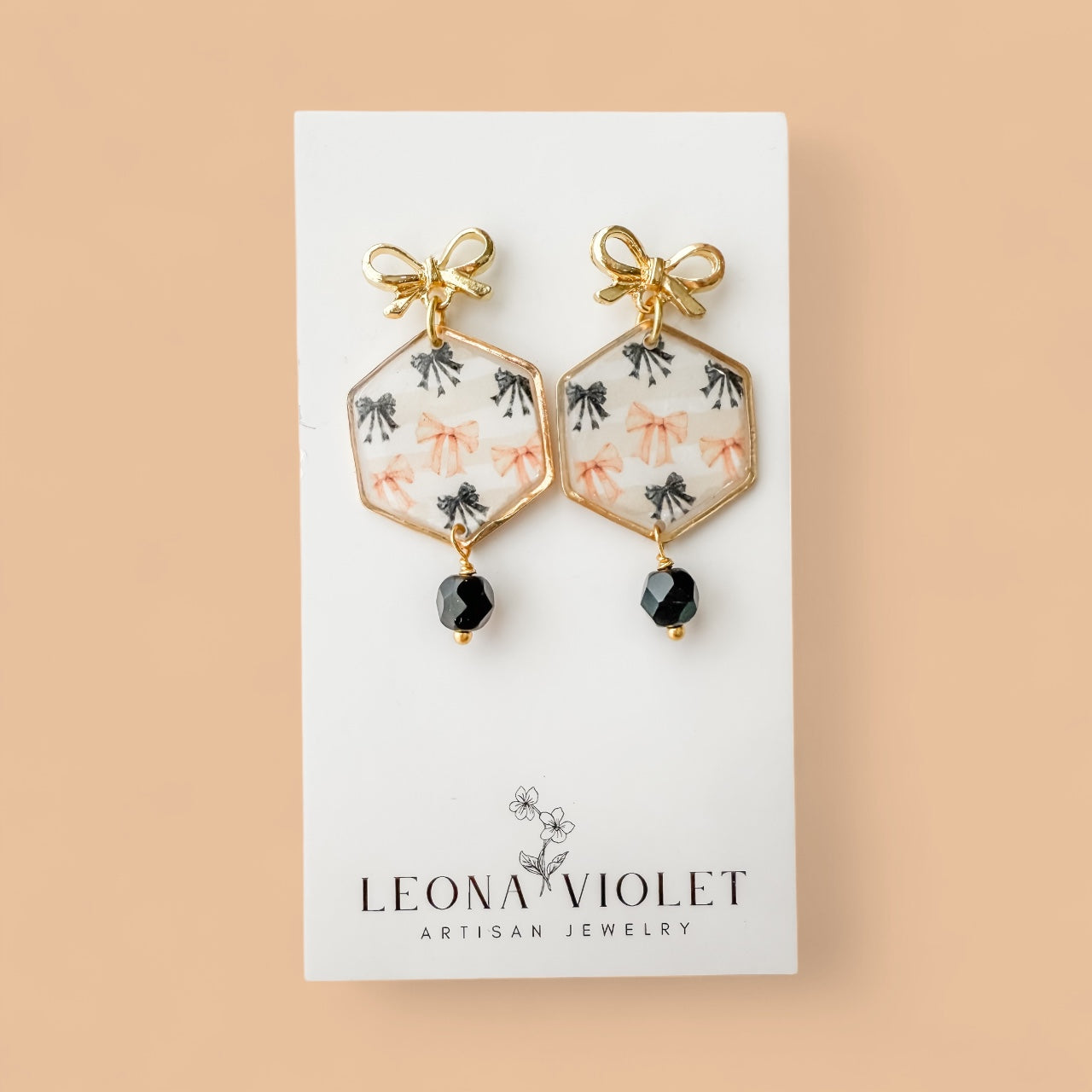Peach Noir Bow Earrings