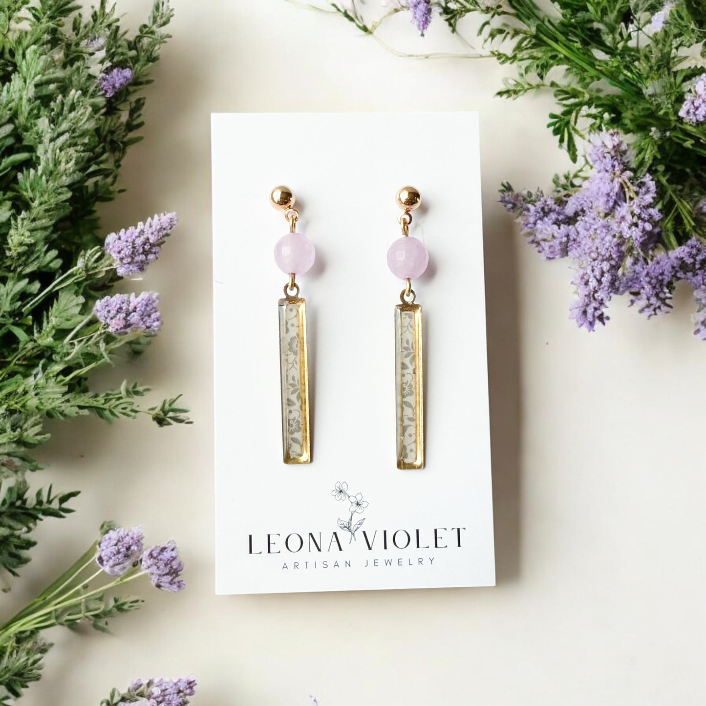 Lavendar Blossom Bar Earrings