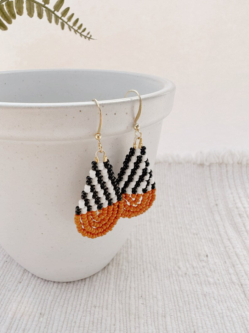 Black White Stripe & Sepia Colorblock Teardrop Earrings