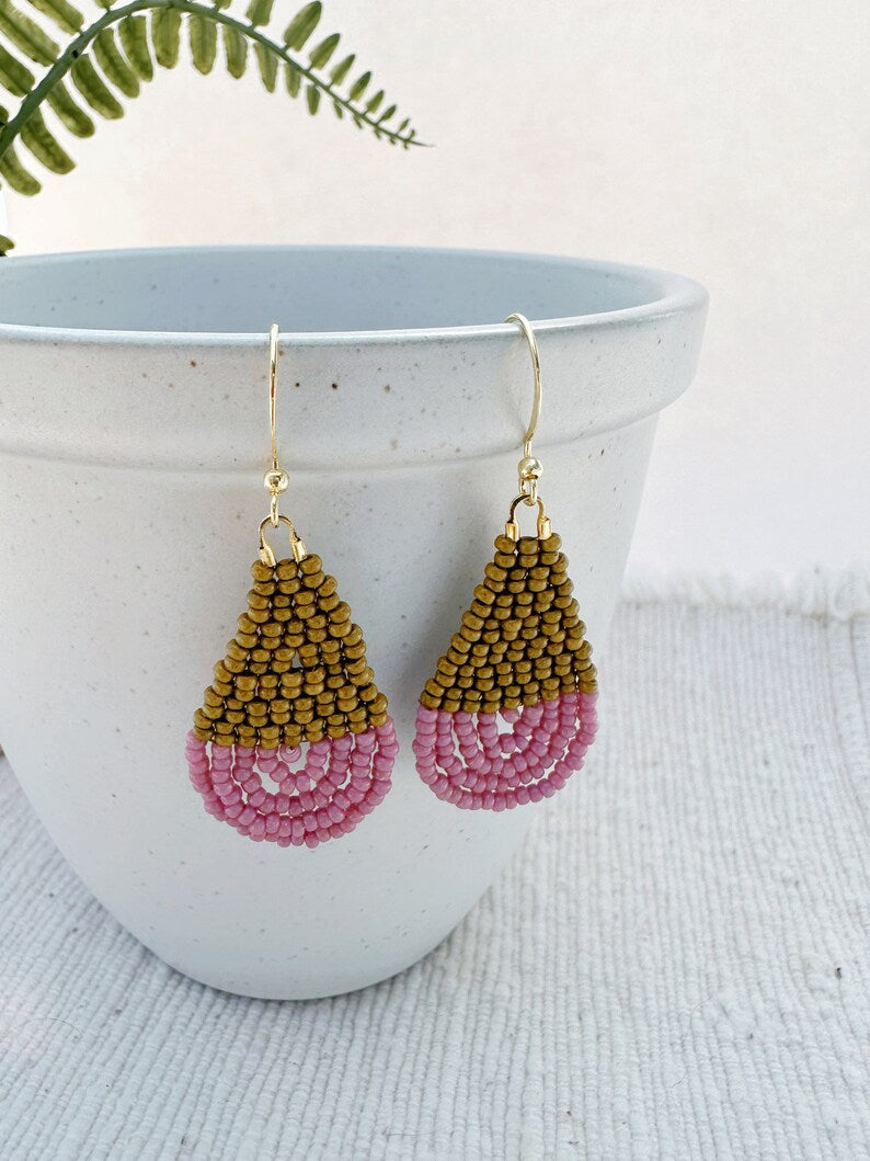 Olive & Lavender Colorblock Teardrop Earrings