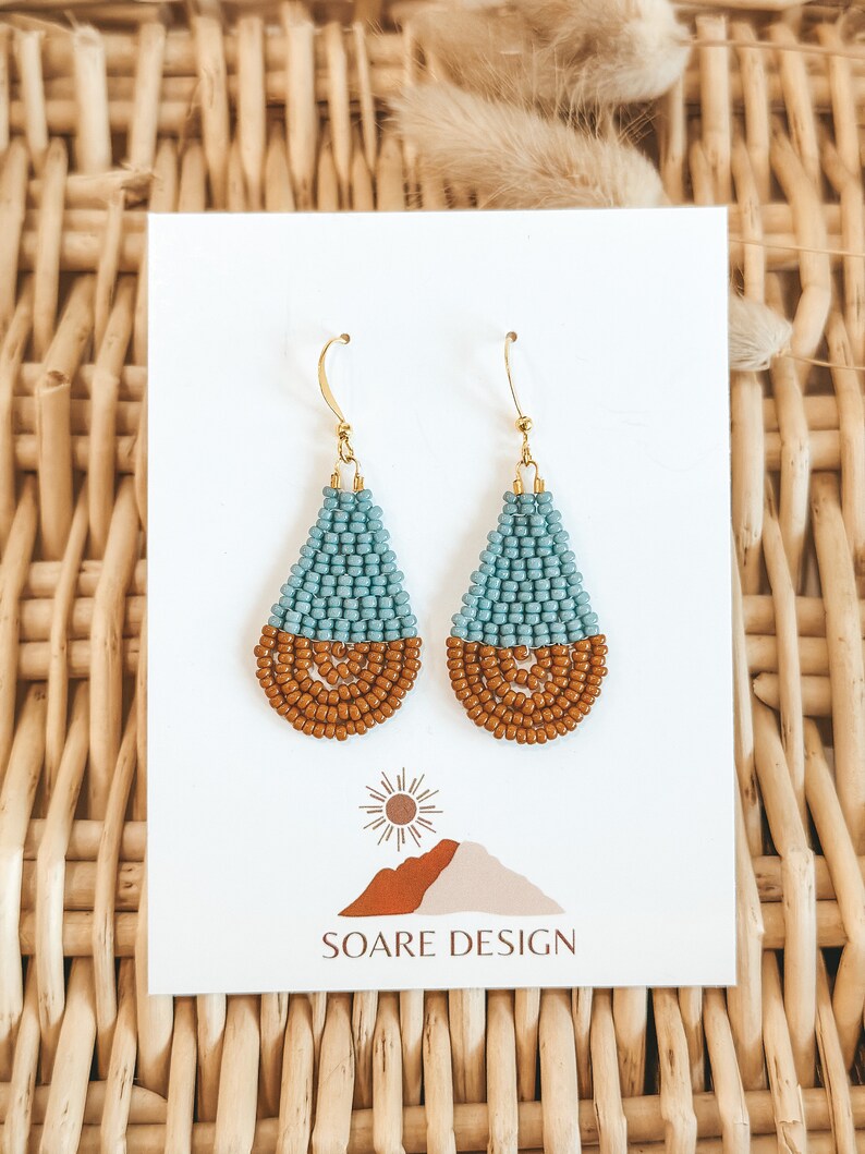 Denim Blue & Sepia Colorblock Teardrop Earrings