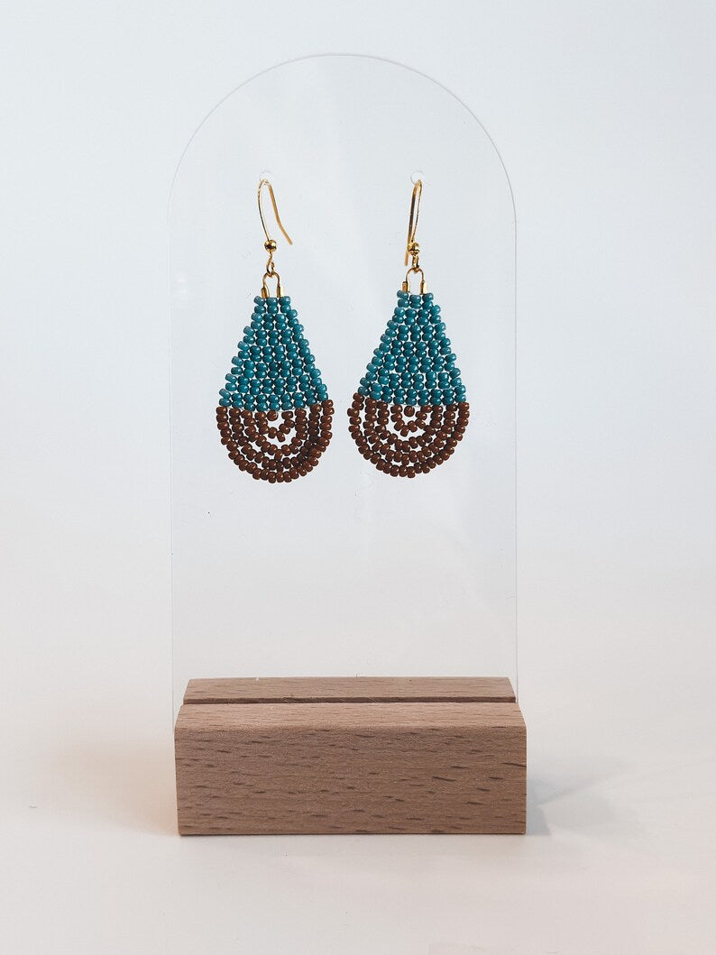 Denim Blue & Sepia Colorblock Teardrop Earrings