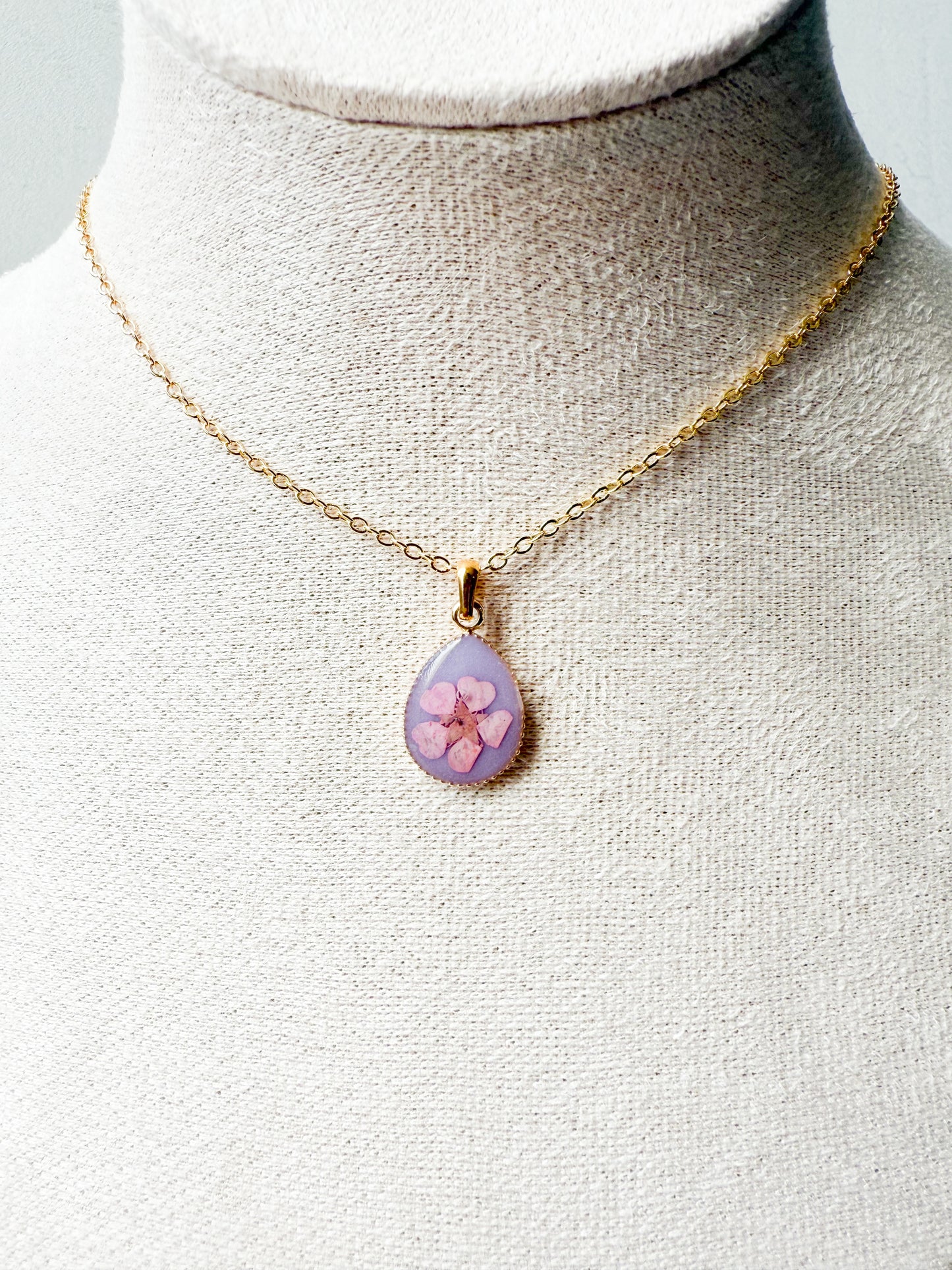 Pink Pressed Flower Charm Necklace