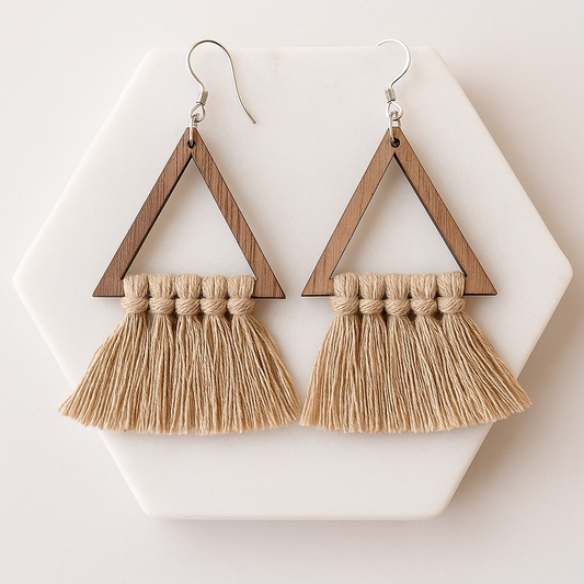 Sand Triangle Macrame Earrings