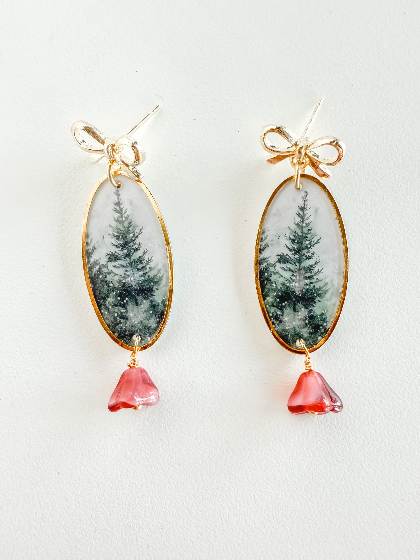 Winter Evergreen Bow Earrings