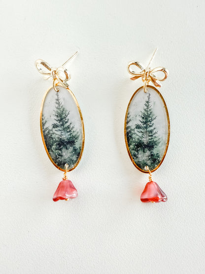Winter Evergreen Bow Earrings