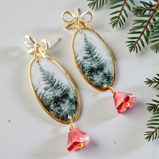 Winter Evergreen Bow Earrings