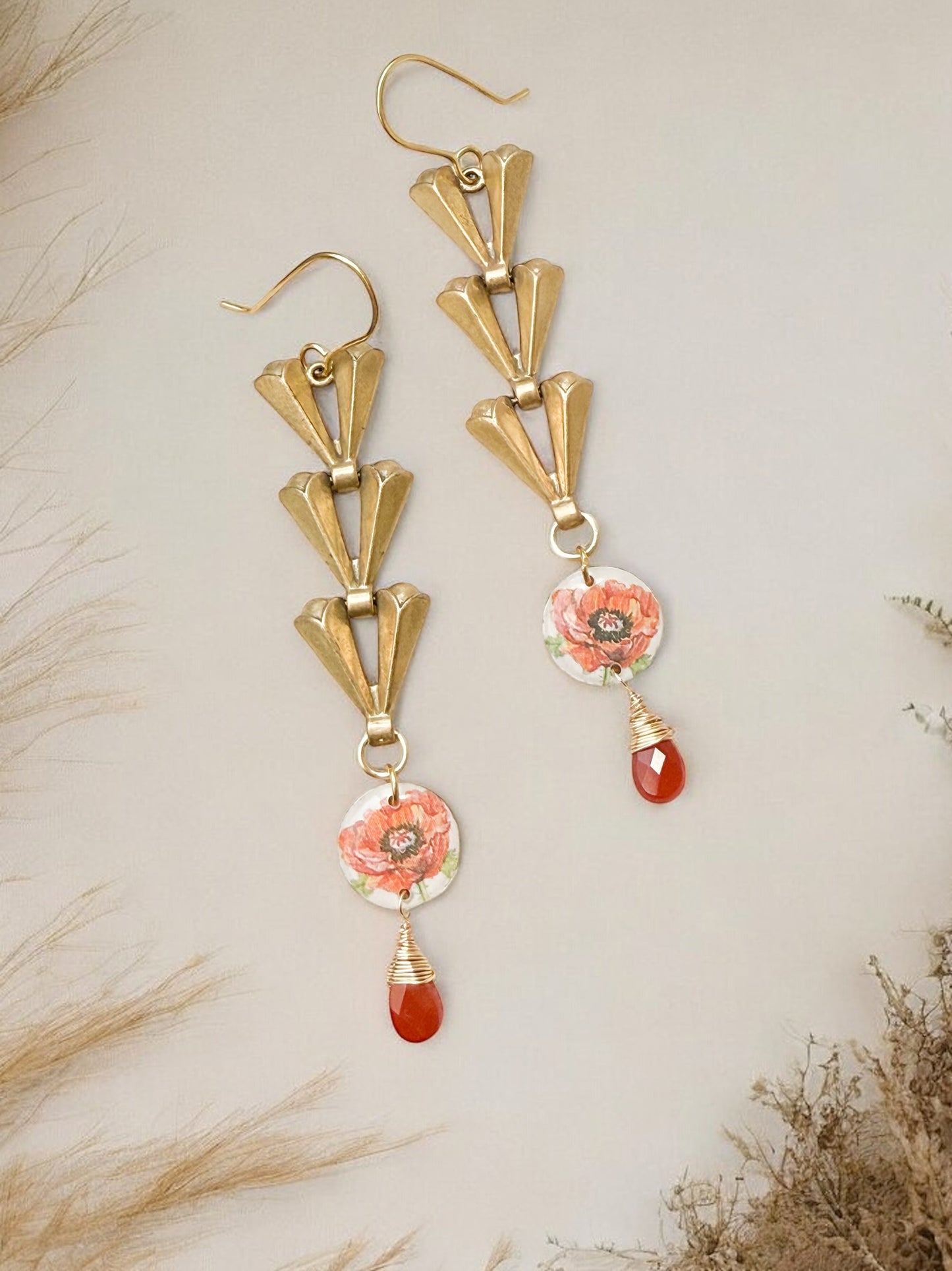 Art Deco Poppy Earrings