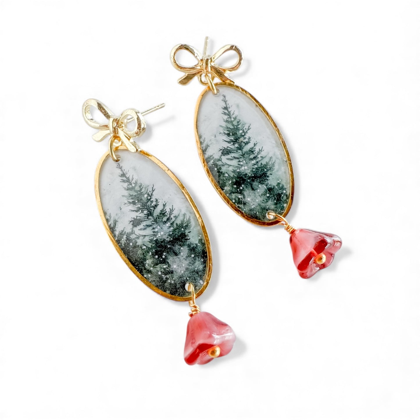 Winter Evergreen Bow Earrings