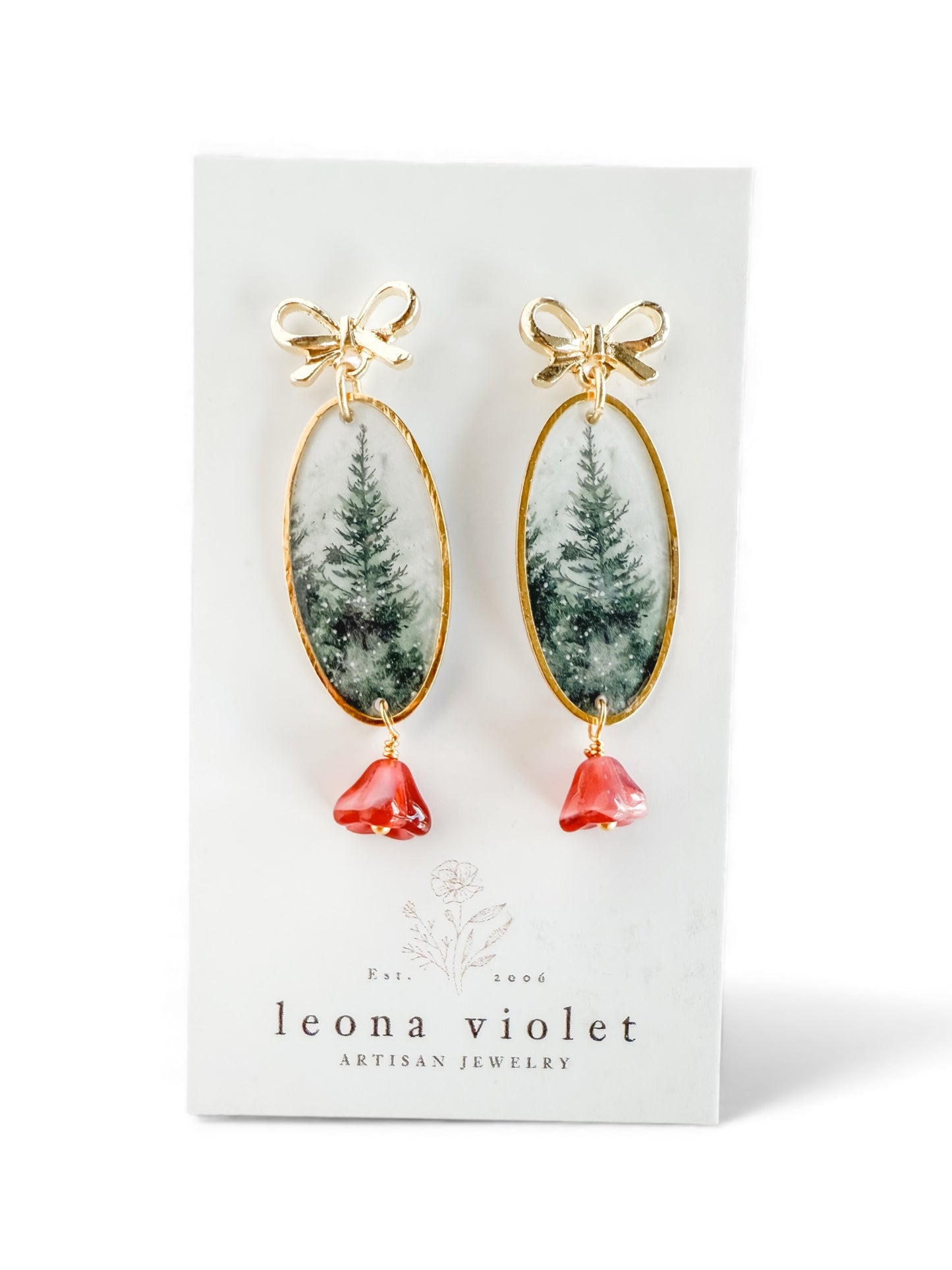 Winter Evergreen Bow Earrings