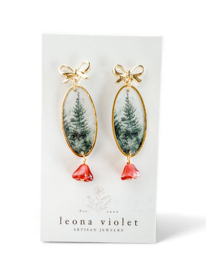 Winter Evergreen Bow Earrings
