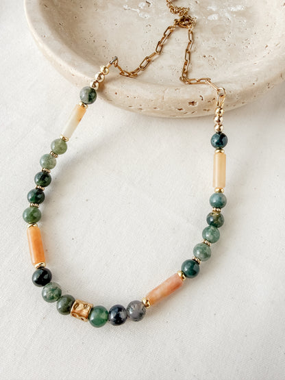 Sunlit Forest | Moss Agate + Yellow Jasper Necklace