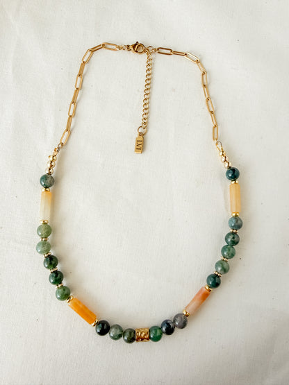 Sunlit Forest | Moss Agate + Yellow Jasper Necklace