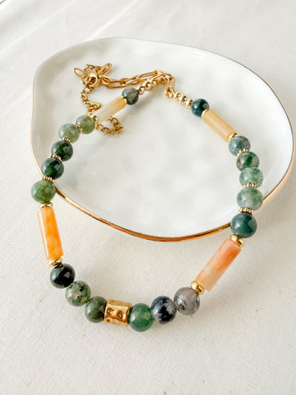 Sunlit Forest | Moss Agate + Yellow Jasper Necklace