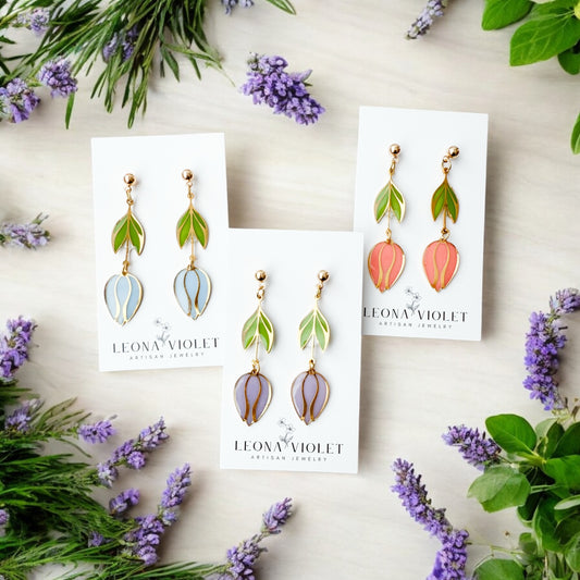 Stained Glass Tulip Earrings