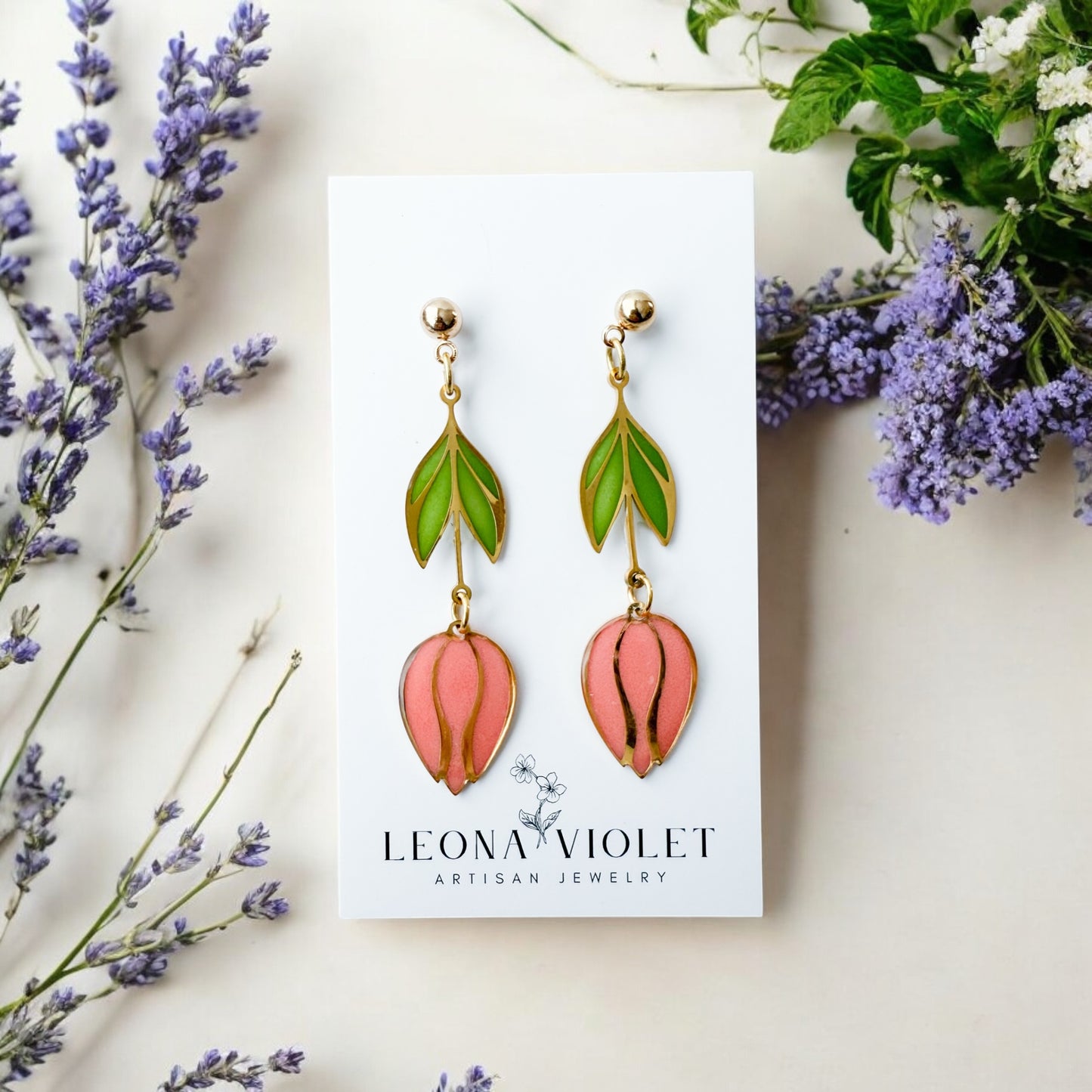 Stained Glass Tulip Earrings