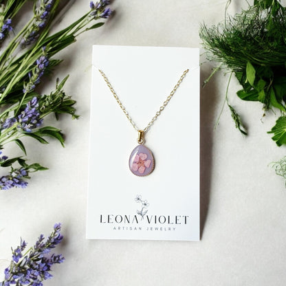 Pink Pressed Flower Charm Necklace