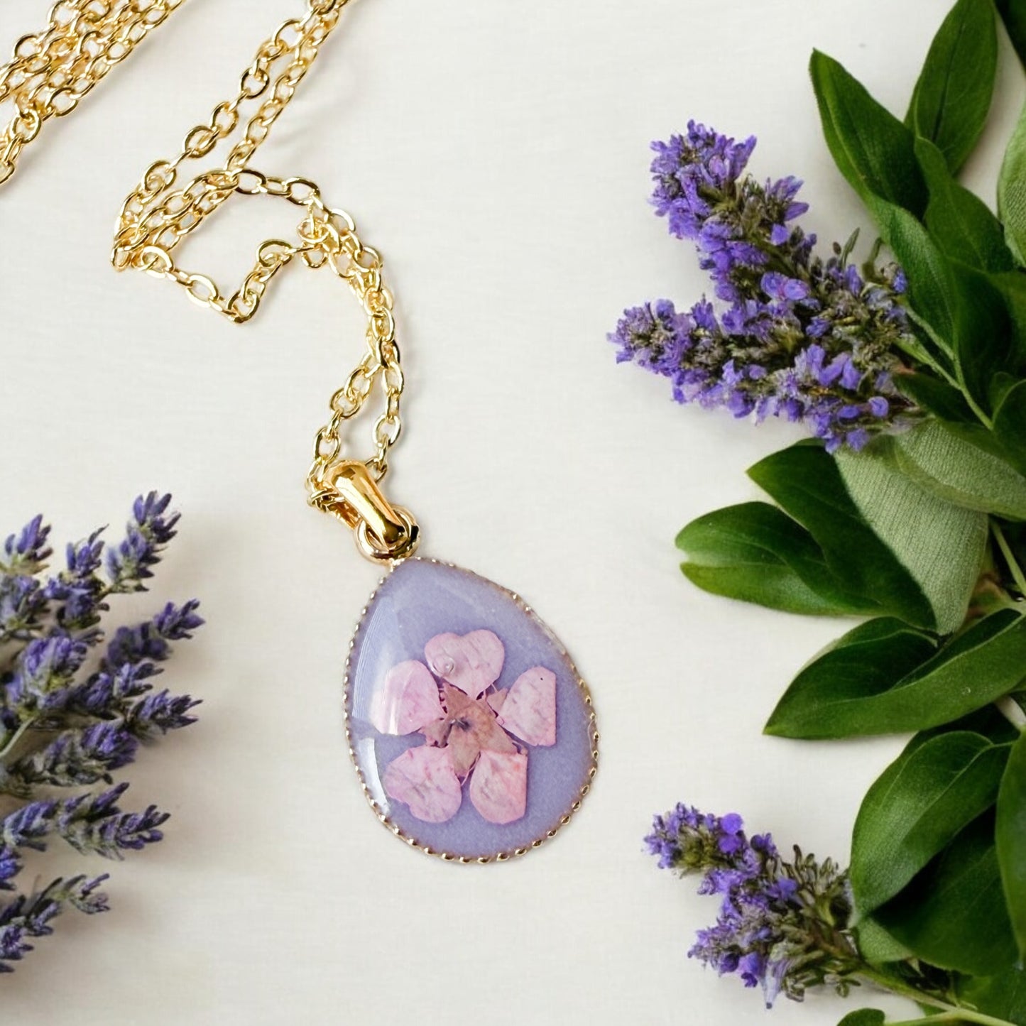 Pink Pressed Flower Charm Necklace