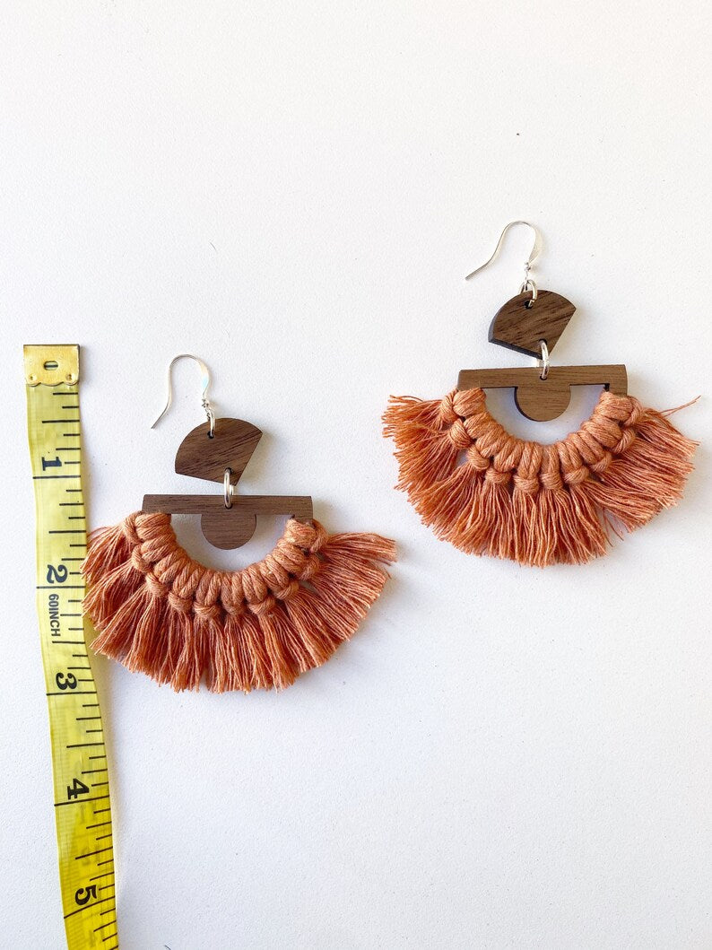 Terra Cotta Macrame Fan Earrings