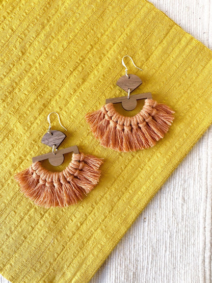 Terra Cotta Macrame Fan Earrings