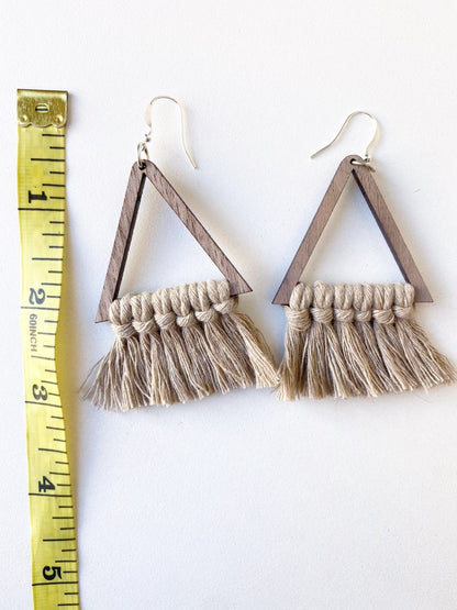 Sand Triangle Macrame Earrings