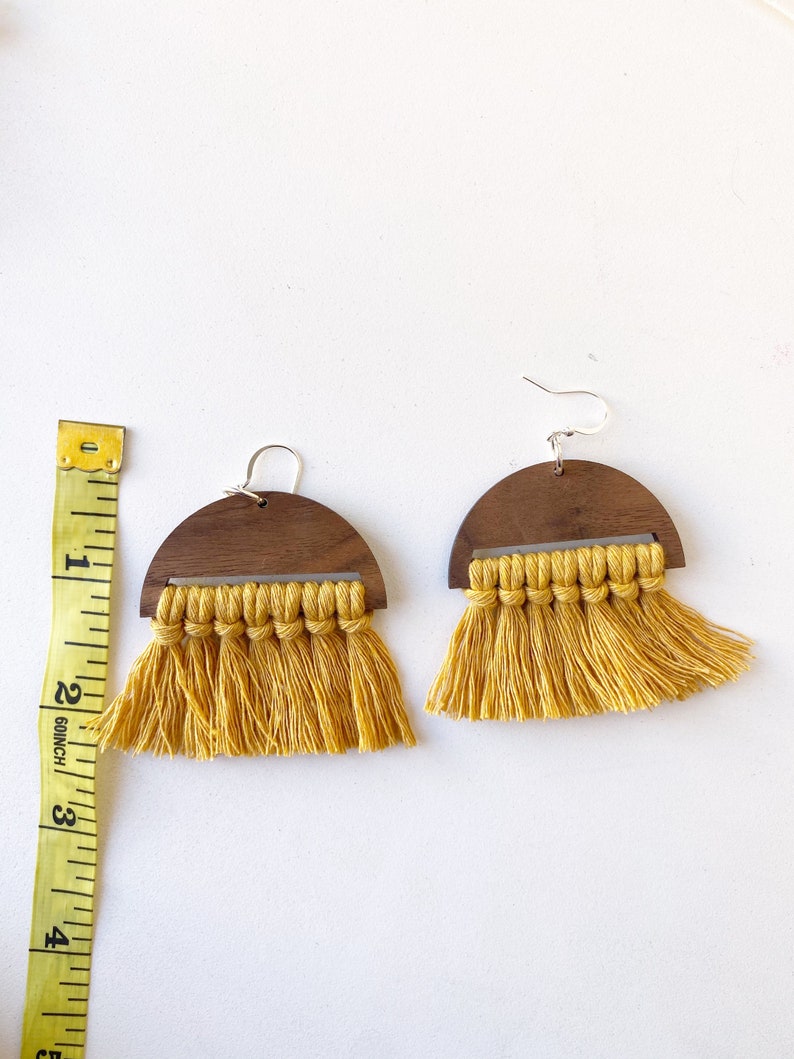 Mustard Macrame Fringe Earrings