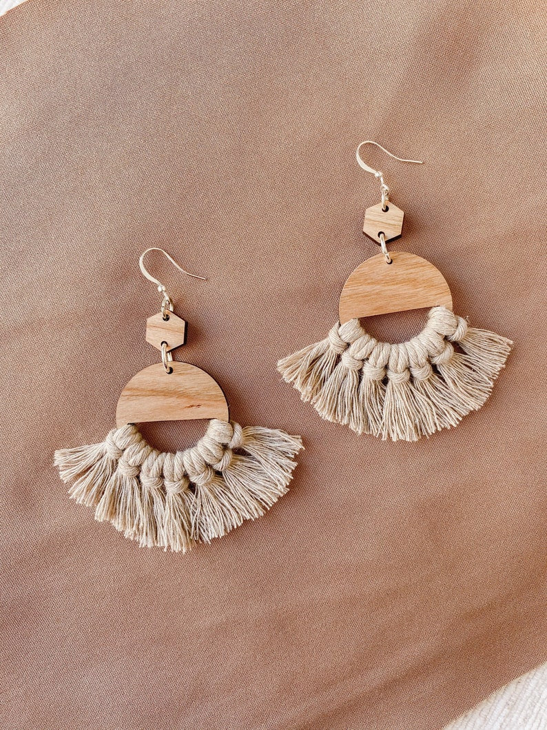 Sand Circle Macrame Earrings