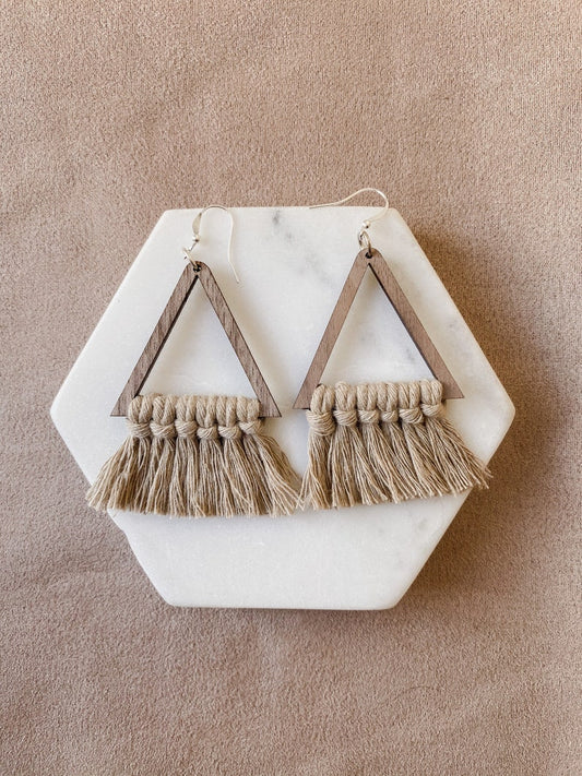 Sand Triangle Macrame Earrings