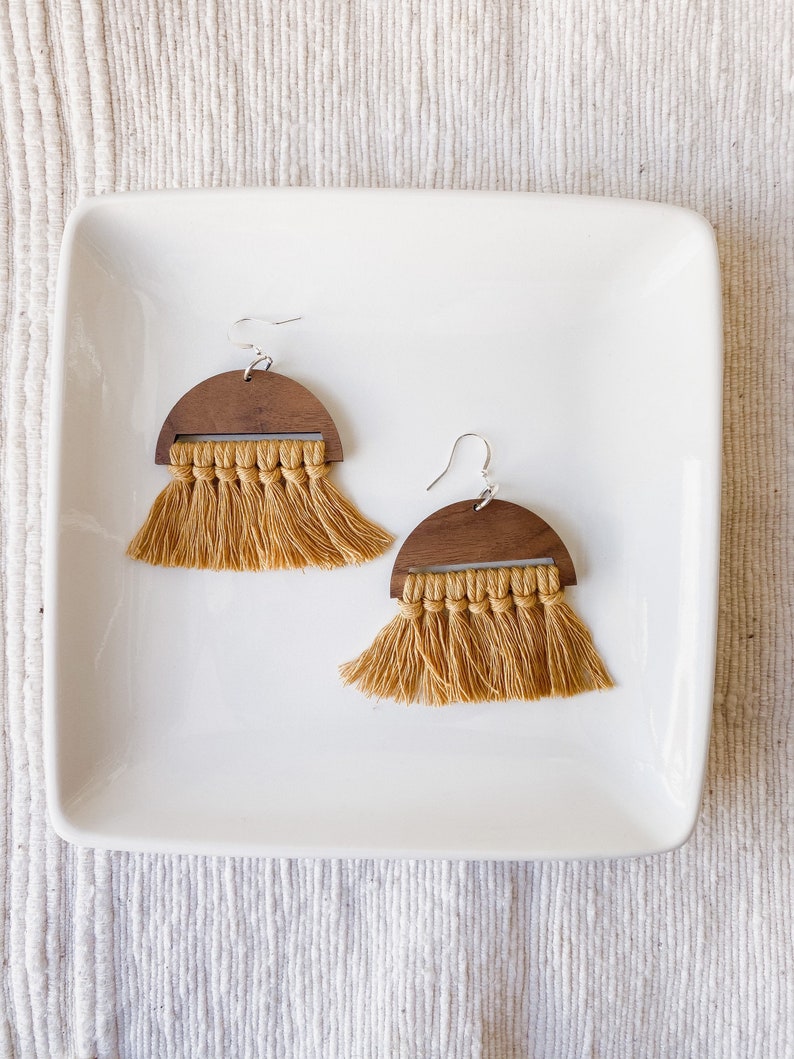 Mustard Macrame Fringe Earrings