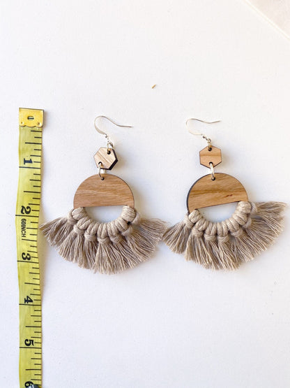 Sand Circle Macrame Earrings