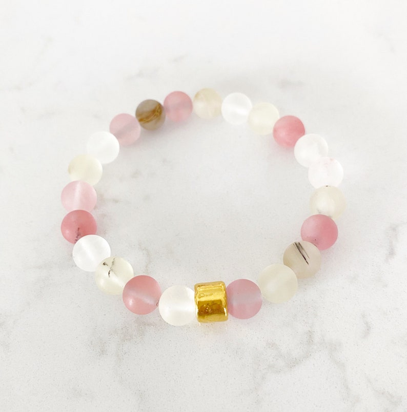 Watermelon Quartz Gemstone Beaded Stretch Bracelet