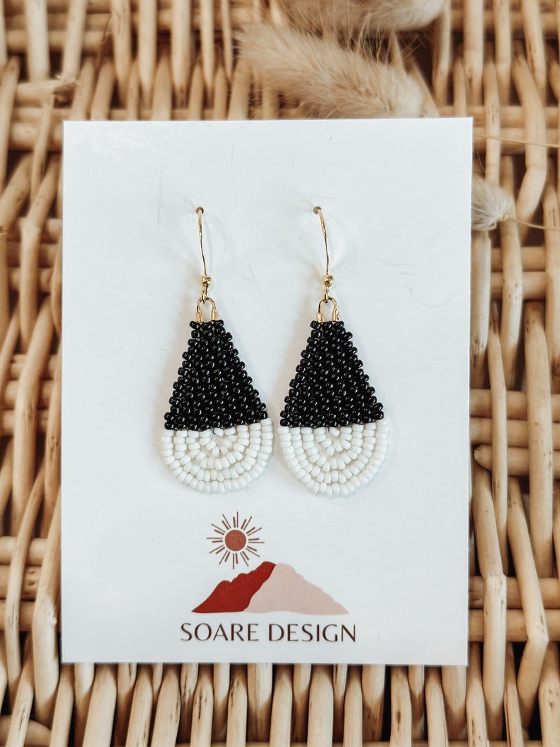 Black & Cream Colorblock Teardrop Earrings