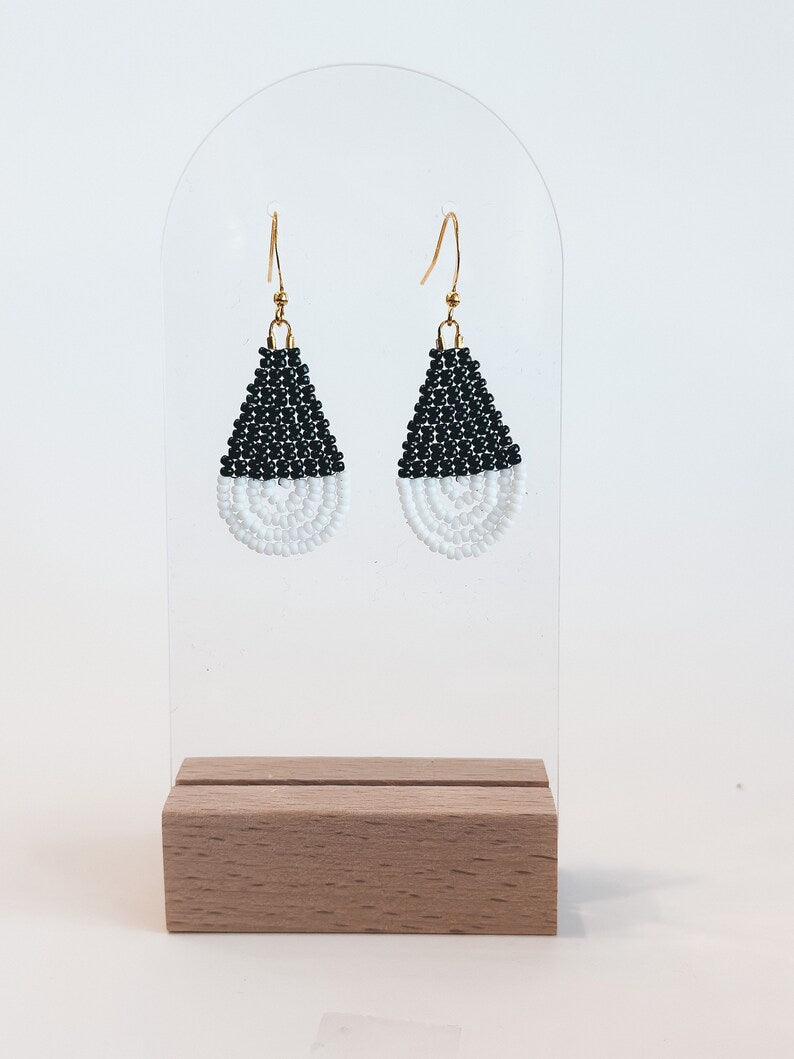 Black & Cream Colorblock Teardrop Earrings