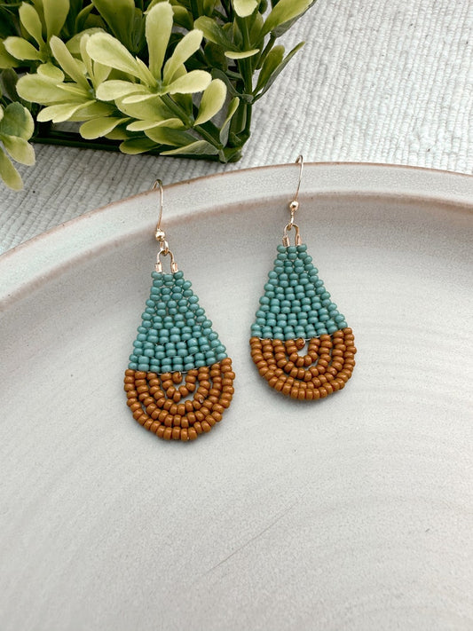 Denim Blue & Sepia Colorblock Teardrop Earrings