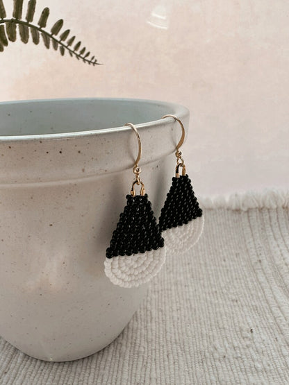 Black & Cream Colorblock Teardrop Earrings