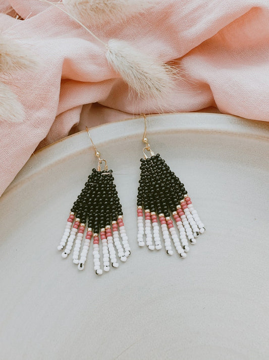 Sweetheart Tiny Fringe Earrings- Black