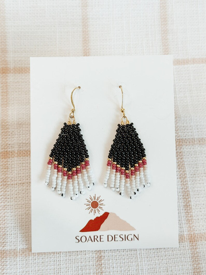 Sweetheart Tiny Fringe Earrings- Black