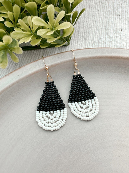 Black & Cream Colorblock Teardrop Earrings