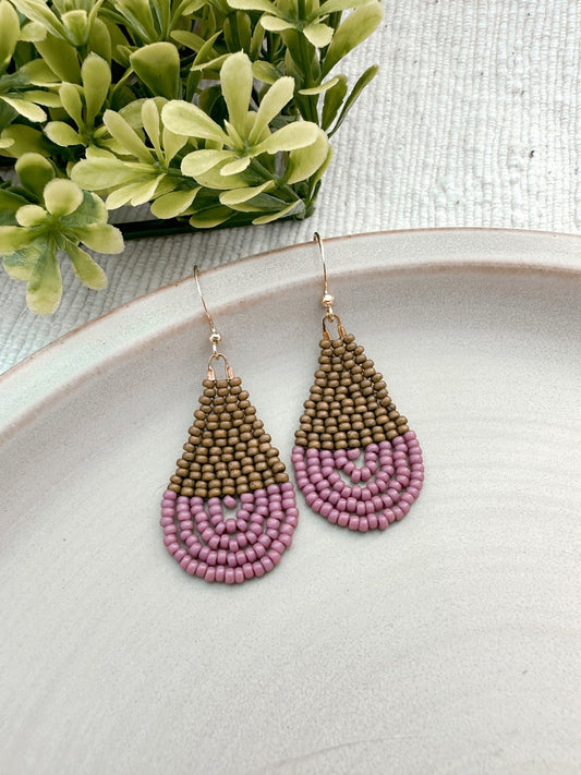 Olive & Lavender Colorblock Teardrop Earrings