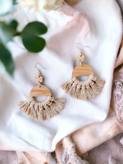 Sand Circle Macrame Earrings