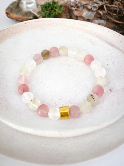 Watermelon Quartz Gemstone Beaded Stretch Bracelet