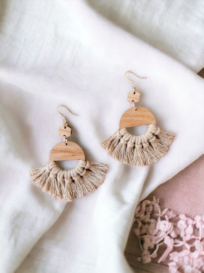 Sand Circle Macrame Earrings