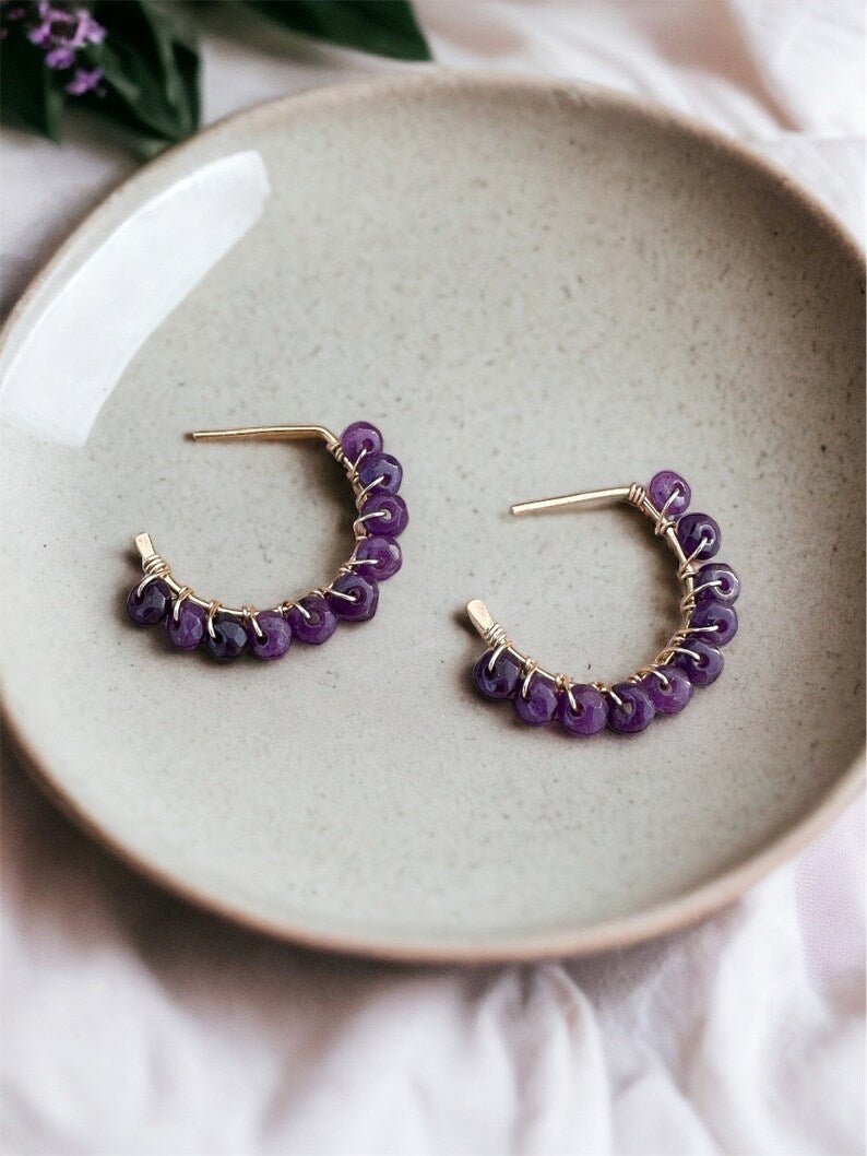 Diana Amethyst Crescent Hoops