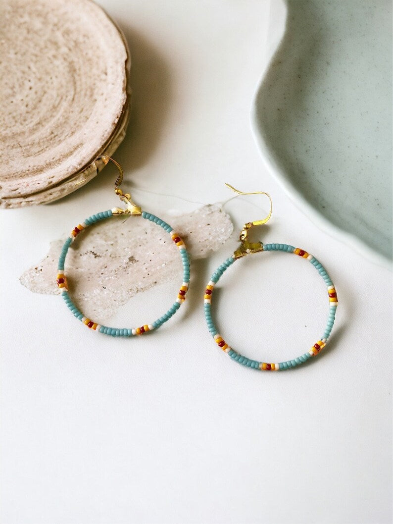 Desert Rose Beaded Hoops