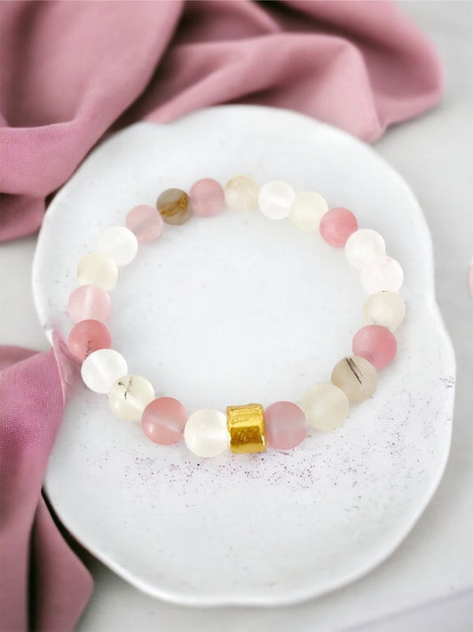 Watermelon Quartz Gemstone Beaded Stretch Bracelet