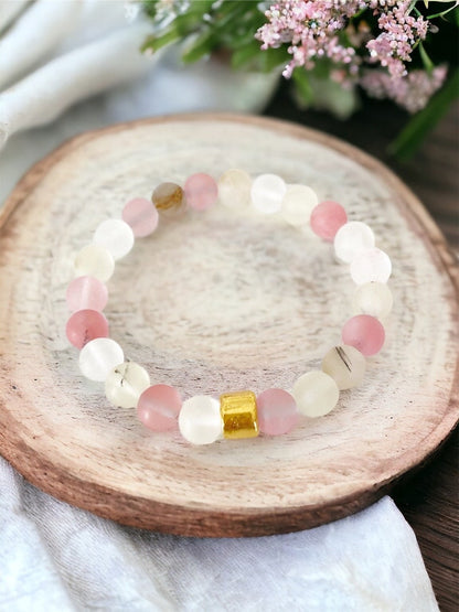 Watermelon Quartz Gemstone Beaded Stretch Bracelet